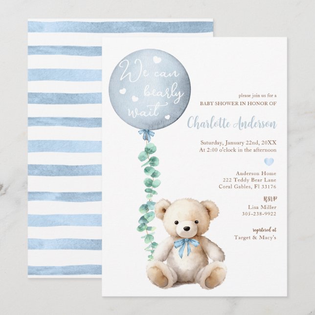 Invitación Podemos Esperar A Eucalyptus Bear Baby Shower (Anverso / Reverso)