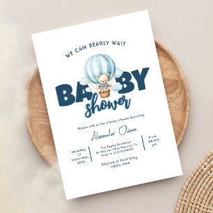 Invitación Podemos esperar a la Baby Shower del oso azul