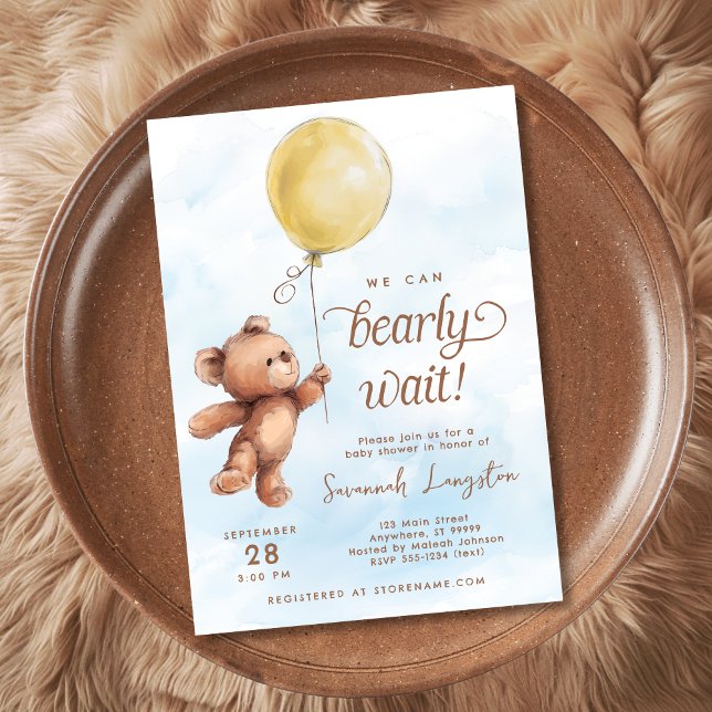 Invitación Podemos Esperar A La Baby Shower Del Oso De Teddy  (Shown on a 5x7" invitation)
