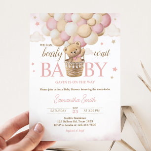 Invitación Podemos Esperar A La Baby Shower Del Oso Rosado