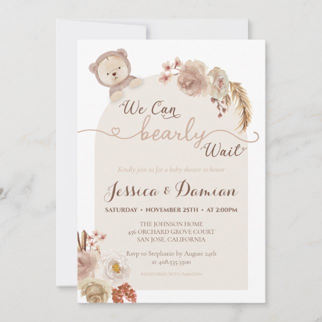 Invitación Podemos Esperar A La Baby Shower Moderna Del Boho  (Anverso)
