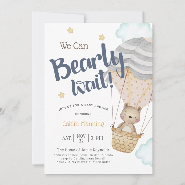 Invitación Podemos Esperar A La Baby Shower Neutral Teddy Bea (Anverso)