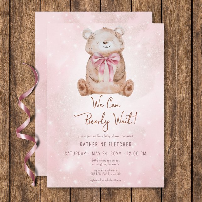 Invitación Podemos esperar a la Chica Baby Shower (We Can Bearly Wait Girl Baby Shower Invitation)