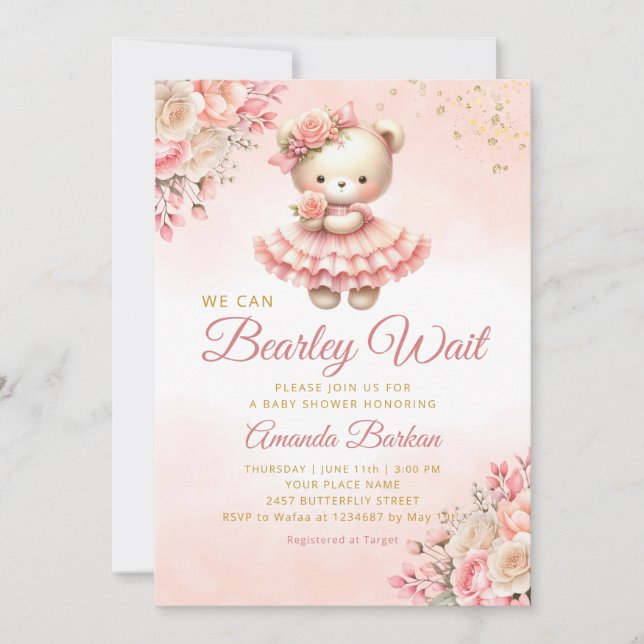 Invitación Podemos Esperar A La Chica Teddy Bear Baby Shower (Anverso)