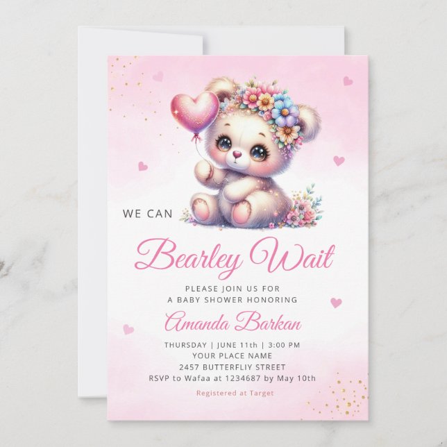 Invitación Podemos Esperar A La Chica Teddy Bear Baby Shower (Anverso)