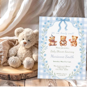 Invitación Podemos Esperar A La Floral Azul Gingham Baby Show