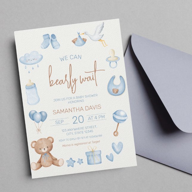 Invitación Podemos Esperar A La Luz Azul Baby Shower (we can bearly wait)