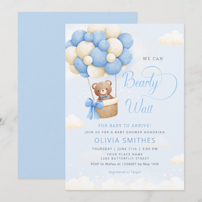 Invitación Podemos esperar a la muerte de Blue Teddy Bear Boy (Anverso / Reverso)