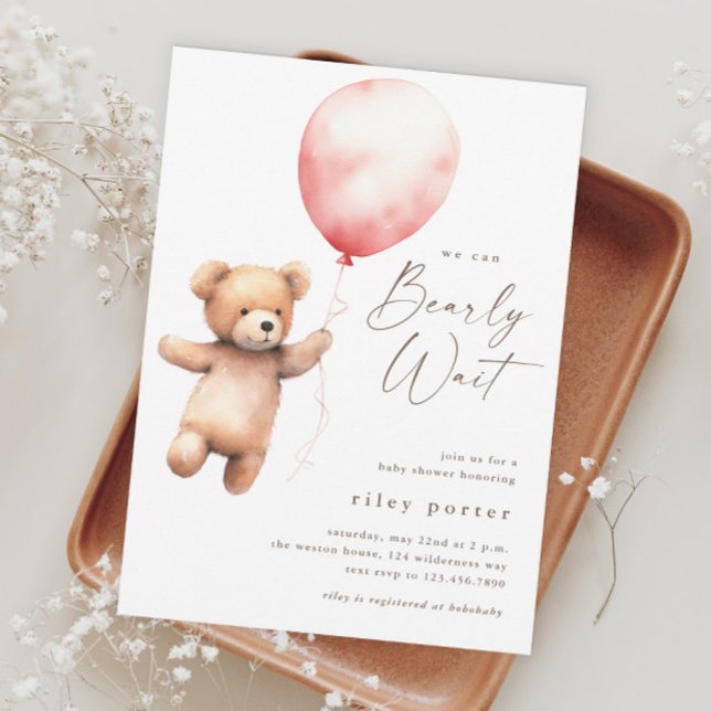 Invitación Podemos Esperar A Los Chicas De Teddy Bear Baby Sh (We Can Bearly Wait Teddy Bear Girls Baby Shower Invitation.)