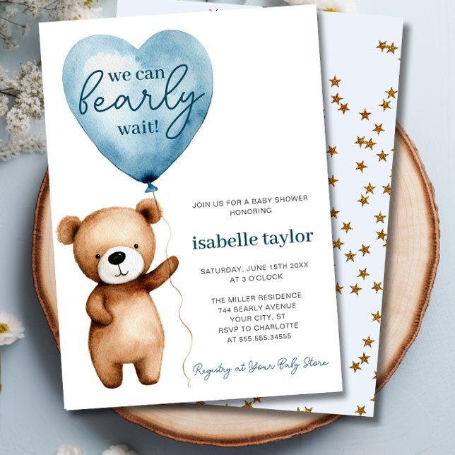 Invitación Podemos Esperar A Los Niños Invitados En Baby Show (We Can Bearly Wait Boy Baby Shower Invitation)