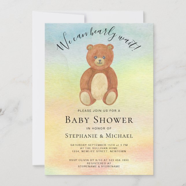 Invitación Podemos Esperar A Parejas Acuarela Baby Shower (Anverso)