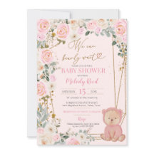 Podemos Esperar A Pink Teddy Bear Baby Shower Inv
