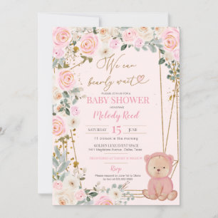 Invitación Podemos Esperar A Pink Teddy Bear Baby Shower Inv