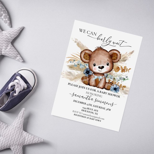 Invitación Podemos Esperar A Que Baby Shower Bear Boho Blue (Subido por el creador)