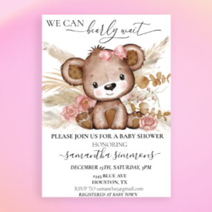 Invitación Podemos esperar a que Baby Shower Bear Boho PInk