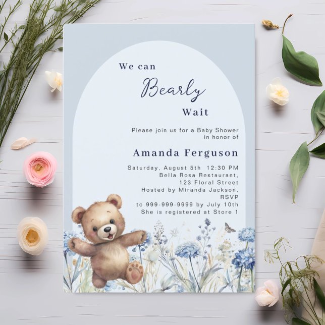 Invitación Podemos esperar a que Baby Shower de blue teddy bo (Subido por el creador)