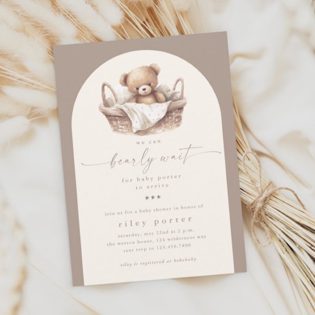 Invitación Podemos Esperar A Que El Género Sea Neutral Boho B (We can bearly wait gender neutral boho baby shower invitation.)
