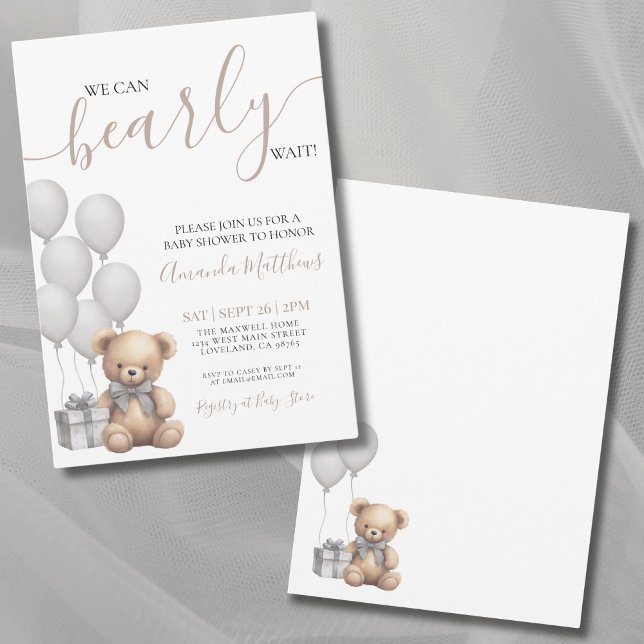 Invitación Podemos Esperar A Que El Género Sea Un Oso Neutral (We Can Bearly Wait Gender Neutral Bear Baby Shower Invitation)