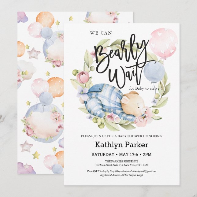 Invitación Podemos Esperar A Que El Niño Teddy Bear Baby Show (Anverso / Reverso)