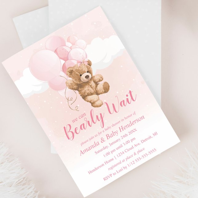 Invitación Podemos esperar a que el rosa Teddy Bear Baby Show (Subido por el creador)