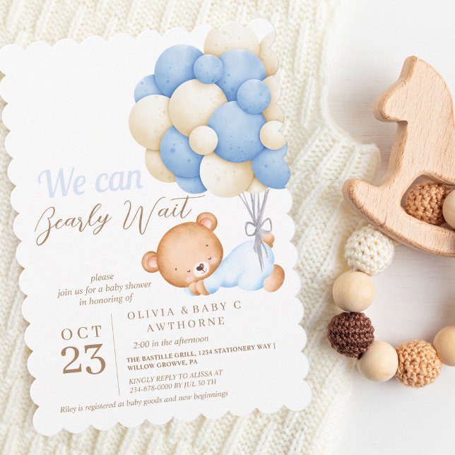 Invitación Podemos esperar a que Teddy Balloon Baby Shower (Subido por el creador)
