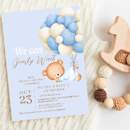 Invitación Podemos esperar a que Teddy Balloon Baby Shower