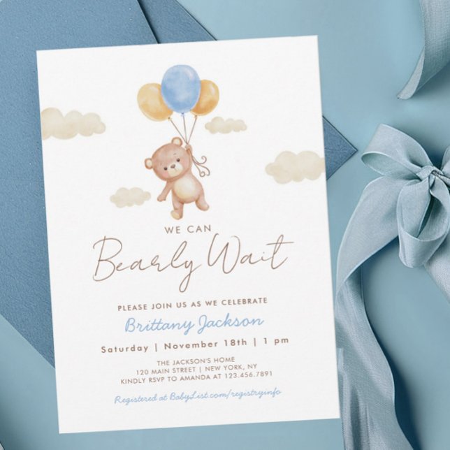 Invitación Podemos esperar a que Teddy Bear Baby Shower Blue (Subido por el creador)