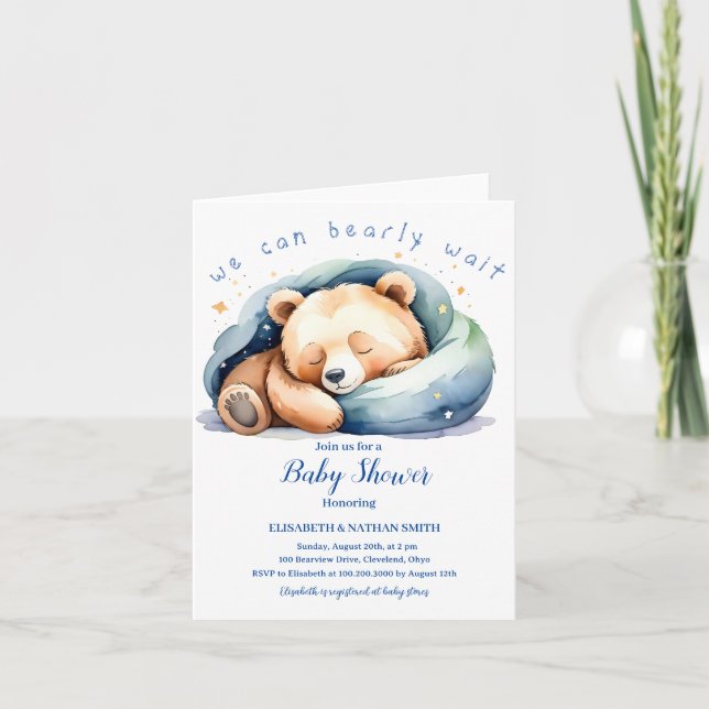 Invitación Podemos Esperar A Que Teddy Bear Baby Shower Inv (Anverso)