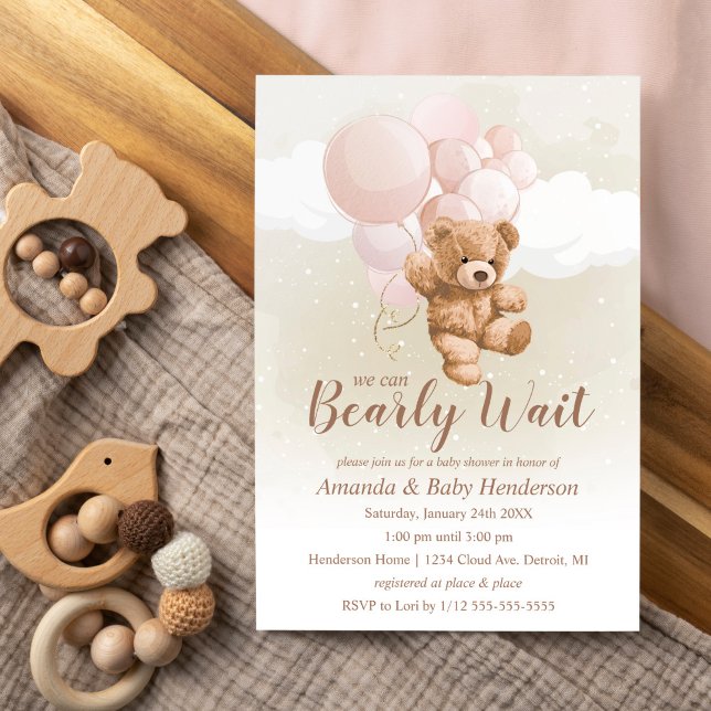Invitación Podemos esperar a que Teddy Bear Baby Shower Pink (Subido por el creador)