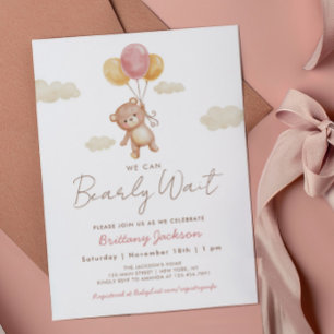 Invitación Podemos esperar a que Teddy Bear Baby Shower Pink