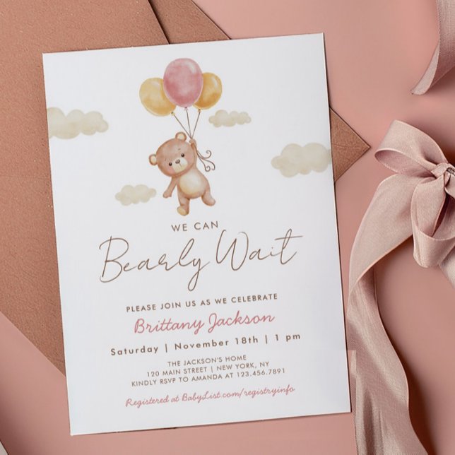 Invitación Podemos esperar a que Teddy Bear Baby Shower Pink (Subido por el creador)