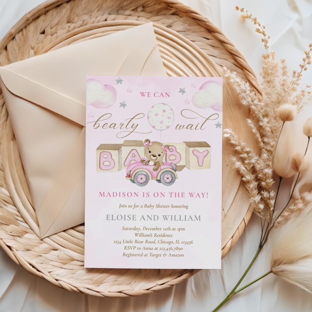 Invitación Podemos esperar a que Teddy Bear Baby Shower Pink (Subido por el creador)
