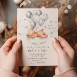 Invitación Podemos esperar a que Teddy Bear Grey Boy Baby Sho