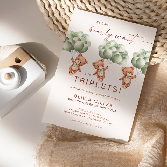 Invitación Podemos Esperar A Sage Green Triplets Baby Shower (Subido por el creador)