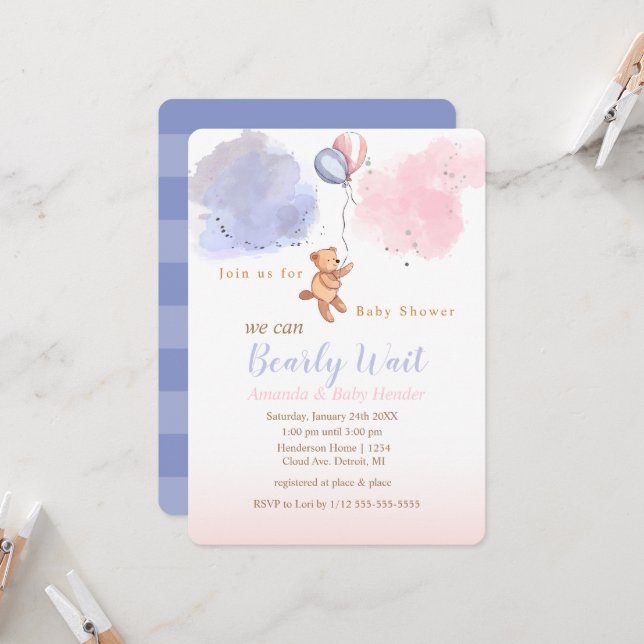 Invitación Podemos Esperar A Teddy Bear Baby Shower (Anverso/Reverso In Situ)