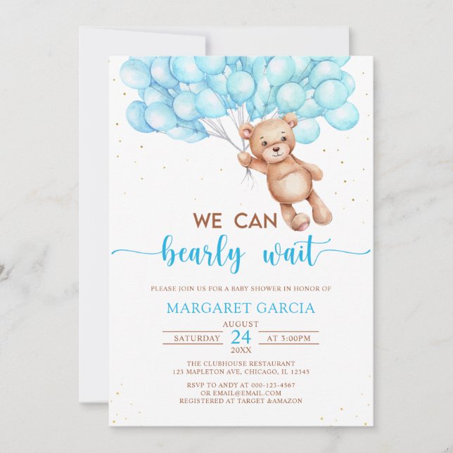Invitación Podemos Esperar A Teddy Bear Baby Shower (Anverso)