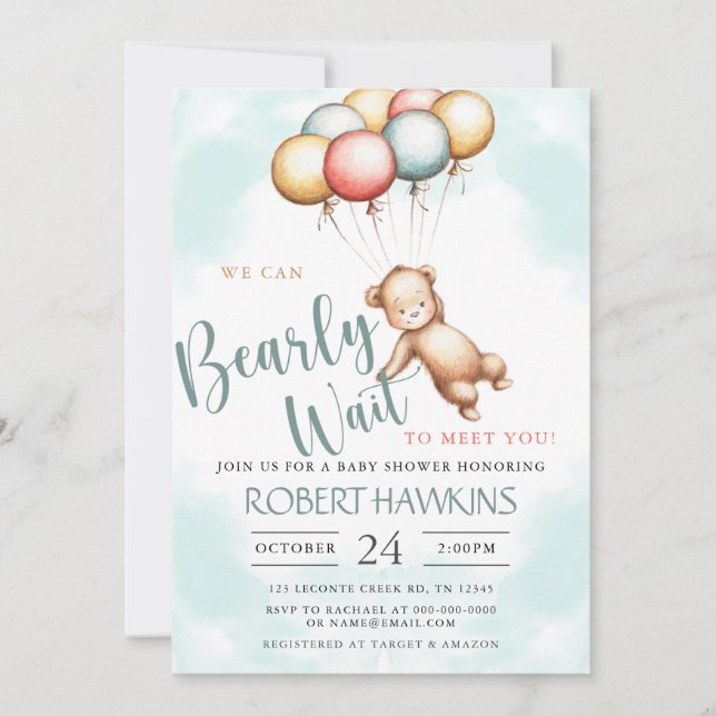 Invitación Podemos Esperar A Teddy Bear Baby Shower (Anverso)
