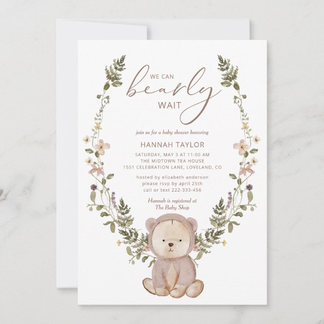 Invitación Podemos Esperar A Teddy Bear Baby Shower (Anverso)