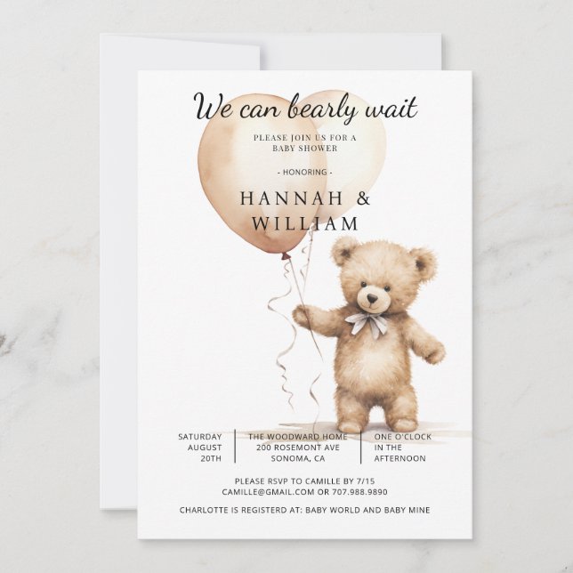 Invitación Podemos Esperar A Teddy Bear Baby Shower (Anverso)