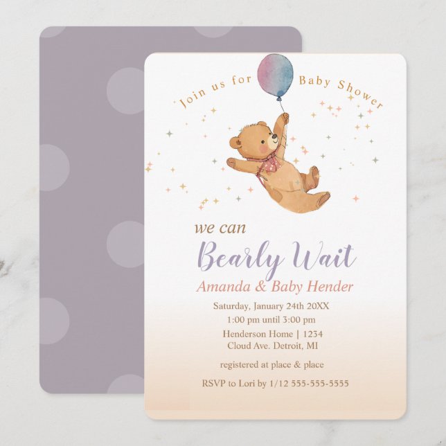 Invitación Podemos Esperar A Teddy Bear Baby Shower (Anverso / Reverso)