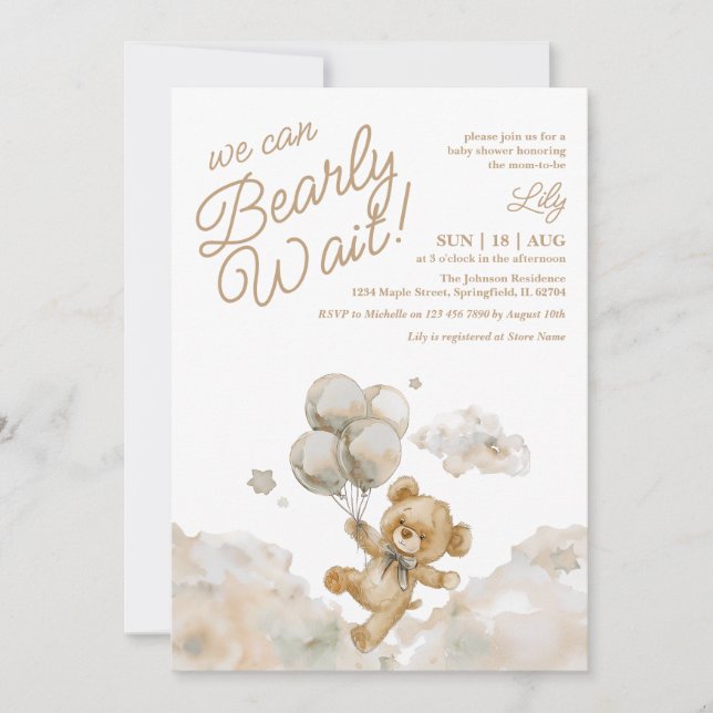 Invitación Podemos Esperar A Teddy Bear Baby Shower Neutral (Anverso)