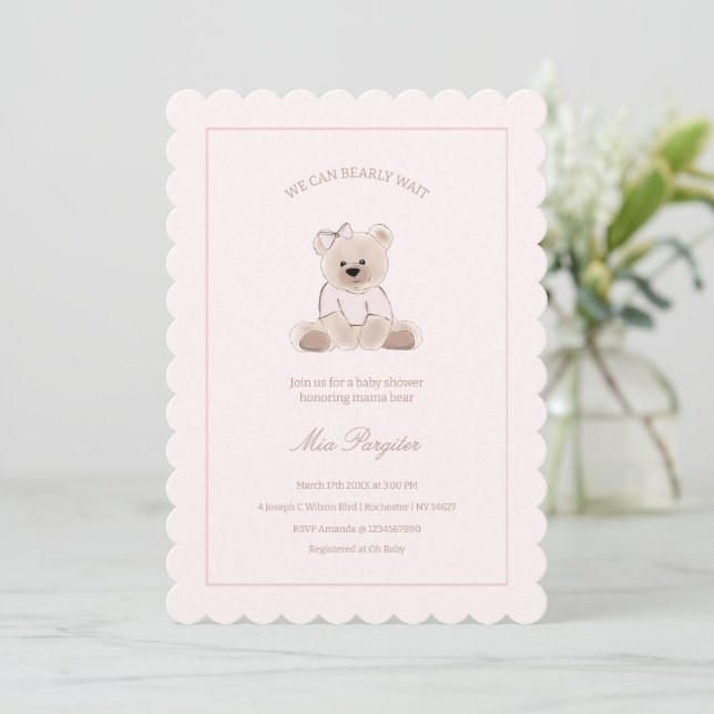 Invitación Podemos Esperar A Teddy Bear Baby Shower Rosa (Anverso de pie)