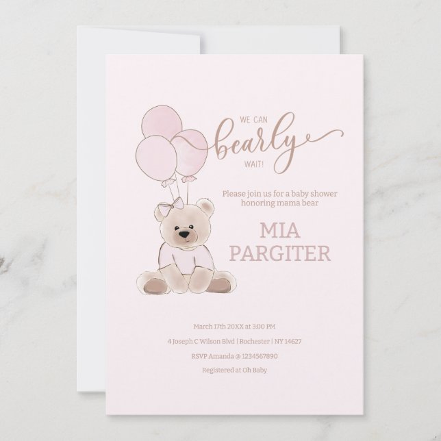 Invitación Podemos Esperar A Teddy Bear Baby Shower Rosa (Anverso)