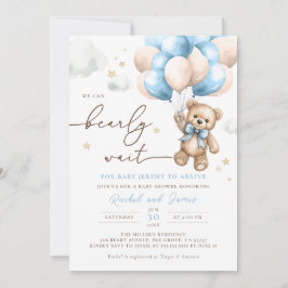 Invitación Podemos Esperar A Teddy Bear Balloon Baby Shower