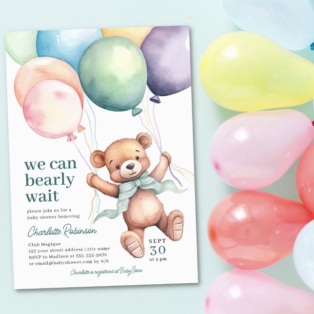 Invitación Podemos Esperar A Teddy Bear Balloon Baby Shower (Subido por el creador)