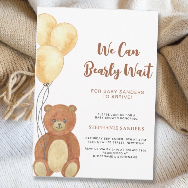 Invitación Podemos Esperar A Teddy Bear Balloon Baby Shower (Subido por el creador)