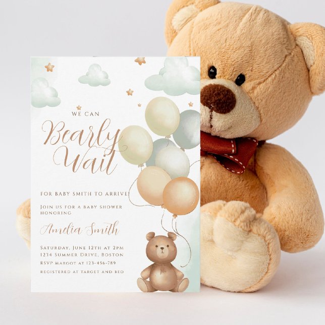 Invitación Podemos Esperar A Teddy Bear Balloon Baby Shower (Subido por el creador)