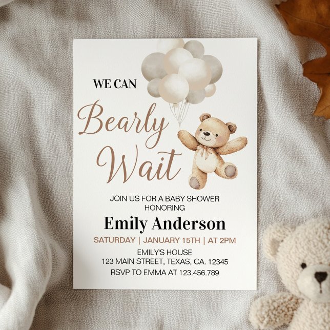 Invitación Podemos Esperar A Teddy Bear Balloon Baby Shower (Subido por el creador)