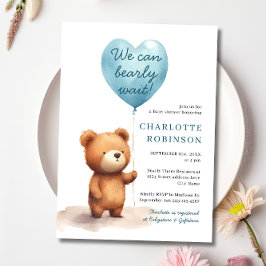 Invitación Podemos Esperar A Teddy Bear Blue Boy Baby Shower