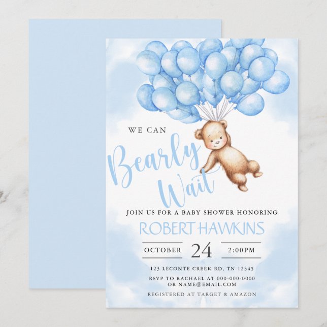 Invitación Podemos Esperar A Teddy Bear Boy Baby Shower (Anverso / Reverso)
